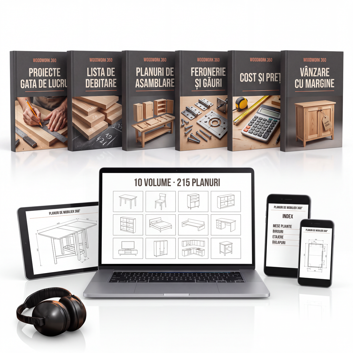 Planuri de Mobilier 360 — pachetul complet, 215 planuri în 10 volume